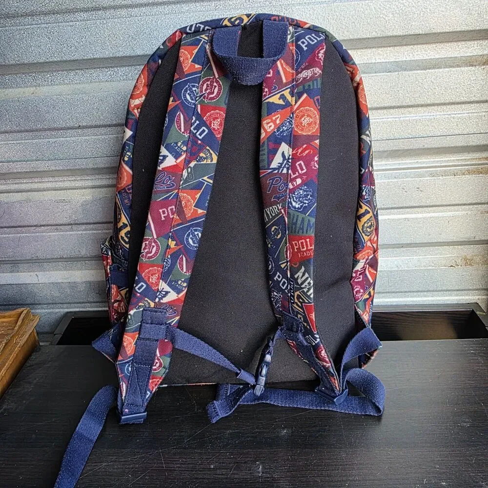 Polo Ralph Lauren Multi Print Backpack Yellow Gold Rider Pennants Classic Preppy